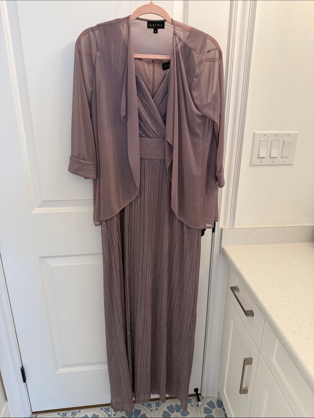 LAURA Dusty Mauve Sheer Jacket Evening Gown
